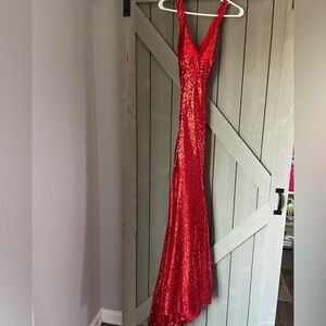 Red Sequin Long Formal Dress SMALL